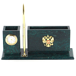 Настольный письменный набор с гербом России и часами из природного камня змеевик Successful Leader варинант исполнения - 1 | Loft Concept в Нижнем Новгороде