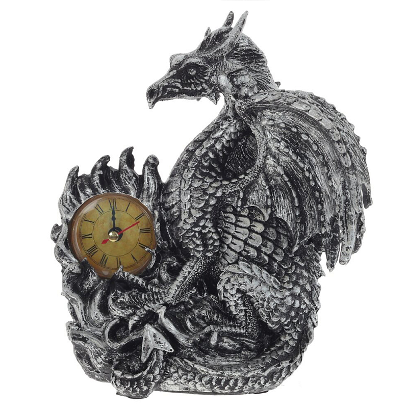 Часы в виде дракона Silver Dragon Clock Серебряный Черный в Нижнем Новгороде | Loft Concept 