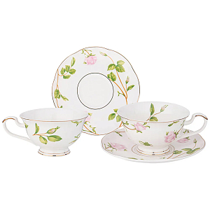 Чайный набор из фарфора белый с цветочным принтом на 2 персоны 4 предмета Flower Porcelain Collection