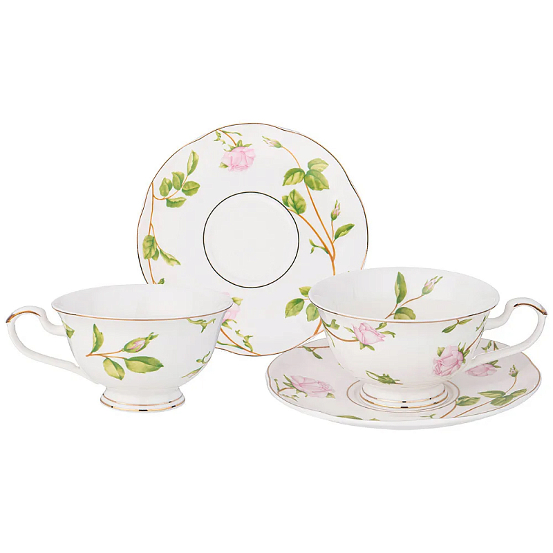 Чайный набор из фарфора белый с цветочным принтом на 2 персоны 4 предмета Flower Porcelain Collection Белый Мульти в Нижнем Новгороде | Loft Concept 