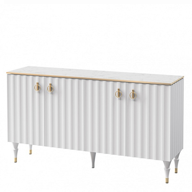 Консоль четырёхдверная с белым рельефным фасадом Expanses of Beauty Белый Золотой Белый Мрамор Bianco в Нижнем Новгороде | Loft Concept 