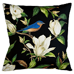Декоративная подушка чёрная с изображением птицы в саду Blooming Blue Birds варинант исполнения - 1 | Loft Concept в Нижнем Новгороде