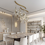 Люстра с золотистыми трубками и прозрачными стеклянными листьями на подвесах Sylva  варинант исполнения - 5 | Loft Concept в Нижнем Новгороде