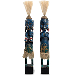 Комплект из 2-х деревянных статуэток Asmat Straw Headdress Statuettes Blue Tattoo варинант исполнения - 5 | Loft Concept в Нижнем Новгороде