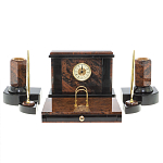 Настольный письменный набор с часами из природного камня обсидиана Royal Stone варинант исполнения - 1 | Loft Concept в Нижнем Новгороде