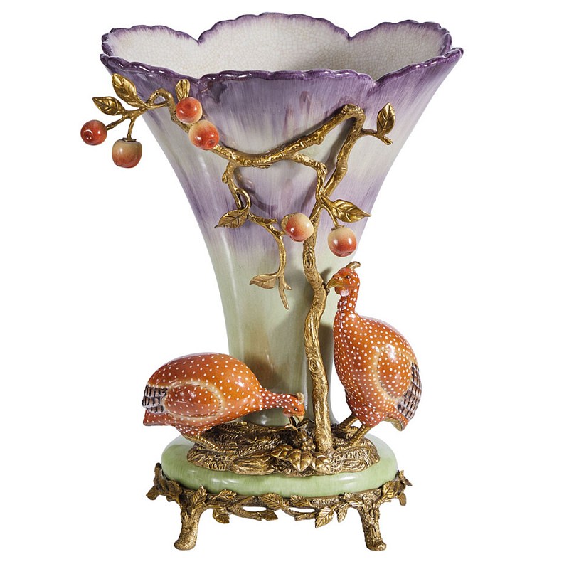 Ваза с цесарками из фарфора с бронзовыми элементами Garden of Eden Бронза Мульти в Нижнем Новгороде | Loft Concept 