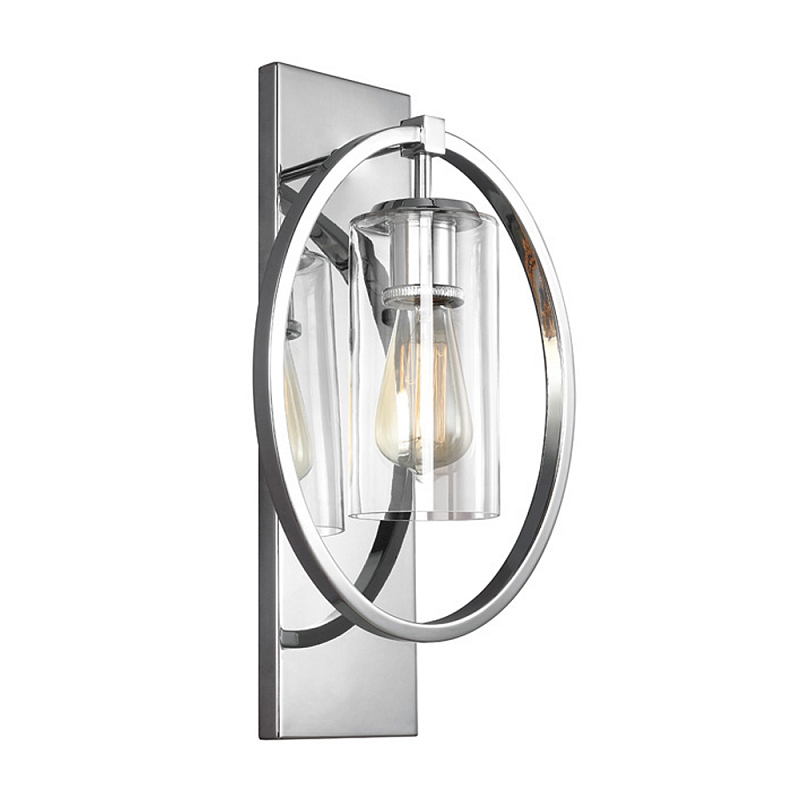 Бра цвета хром с круглой рамой и цилиндрическим прозрачным стеклянным плафоном на прямоугольном основании Feiss Хром Прозрачное Стекло в Нижнем Новгороде | Loft Concept 