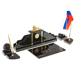 Настольный письменный набор из чёрного обсидиана с декором в виде льва Golden Lion варинант исполнения - 2 | Loft Concept в Нижнем Новгороде