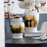 Ваза белая с крышкой и золотистыми фрагментами Chinoiserie Ceramics варинант исполнения - 1 | Loft Concept в Нижнем Новгороде