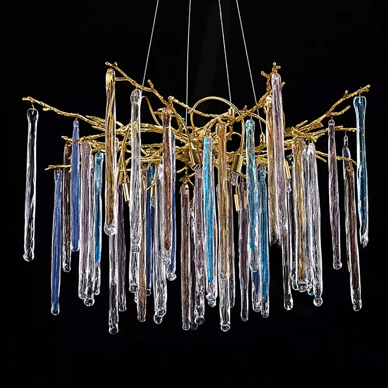 Люстра на подвесе с каркасом из металла и цветными подвесками из стекла Droplet Chandelier Золотой Прозрачный Голубой Янтарный Люстра на подвесе с каркасом из металла и цветными подвесками из стекла Droplet Chandelier Золотой Прозрачный Голубой Янтарный в Нижнем Новгороде | Loft Concept