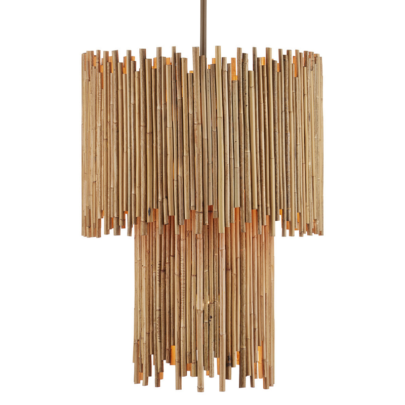 Подвесной светильник двухъярусный с абажуром из ротанга Wicker Furniture Бежевый в Нижнем Новгороде | Loft Concept 