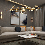 Люстра в виде золотой ветки с цветами и птичками Marvelous Garden варинант исполнения - 2 | Loft Concept в Нижнем Новгороде