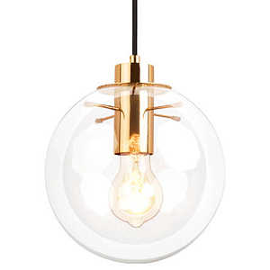 Подвесной светильник со стеклянным прозрачным плафоном в форме шара и золотыми металлическим акцентами 20 ClassiCon