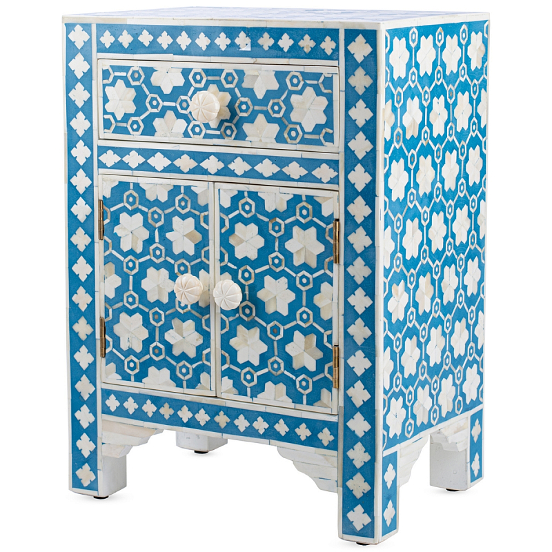 Тумба отделка кость BONE Inlay Bedside Cabinet 1 DRAWER Голубой ivory ( слоновая кость ) в Нижнем Новгороде | Loft Concept 