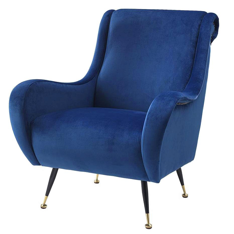 Кресло Chair Giardino Fauteuil blauw velvet Синий Черный Глянцевое золото в Нижнем Новгороде | Loft Concept 