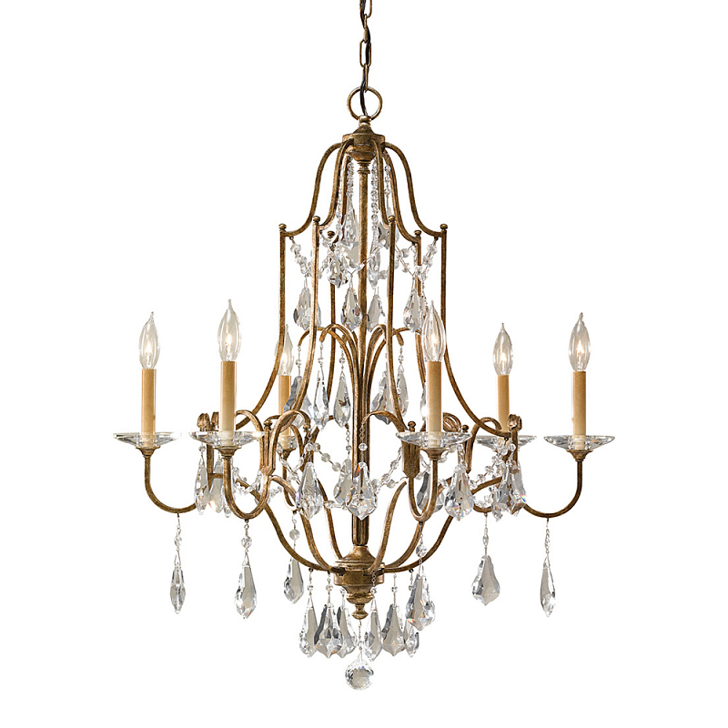 Люстра в бронзовом цвете с 6-ю лампами в форме свечей со стеклянными подвесками в классическом стиле Feiss Бронза Прозрачное Стекло в Нижнем Новгороде | Loft Concept 