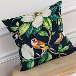 Декоративная подушка чёрная с изображением птиц и цветов Blooming Birds 2 варинант исполнения - 2 | Loft Concept в Нижнем Новгороде