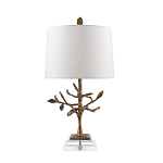 Настольная лампа с кремовым льняным цилиндрическим абажуром и ножкой в форме золотистой ветки Gilded Nola варинант исполнения - 7 | Loft Concept в Нижнем Новгороде