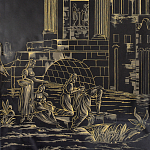 Обои ручная роспись Views of Italy Gold Outline варинант исполнения - 1 | Loft Concept в Нижнем Новгороде