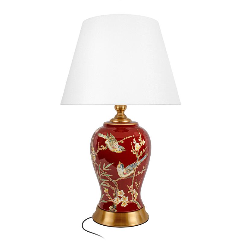 Настольная лампа бордовая с изображением птиц Slip Away Белый Красный Бронза в Нижнем Новгороде | Loft Concept 