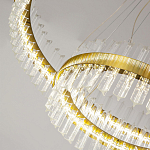 Люстра подвесная двухъярусная с золотистымыми кольцами и прозрачными стеклянными элементами Ring Horizontal варинант исполнения - 3 | Loft Concept в Нижнем Новгороде