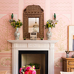 Обои ручная роспись Jharokha Arches Original colourway on pink painted Xuan paper варинант исполнения - 4 | Loft Concept в Нижнем Новгороде