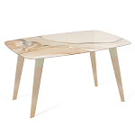 Обеденный стол с прямоугольной бежевой столешницей из стекла на 4-х деревянных ножках Beige Marble варинант исполнения - 1 | Loft Concept в Нижнем Новгороде