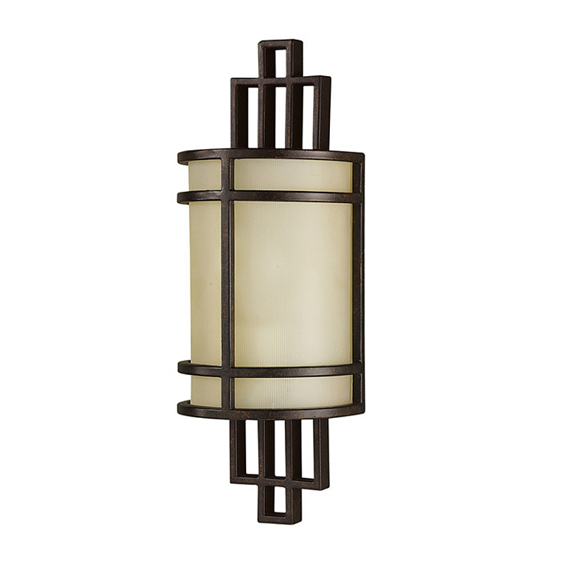 Бра бронзового цвета с полукруглым матовым стеклянным плафоном в геометрическом каркасе Feiss Бронза Бежевый в Нижнем Новгороде | Loft Concept 