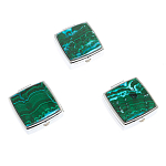 Таблетница карманная квадратная с 2-мя отделениями с зеркалом и накладкой из натуральных камней Малахит Хризоколла Silver Stone Pillboxes варинант исполнения - 4 | Loft Concept в Нижнем Новгороде