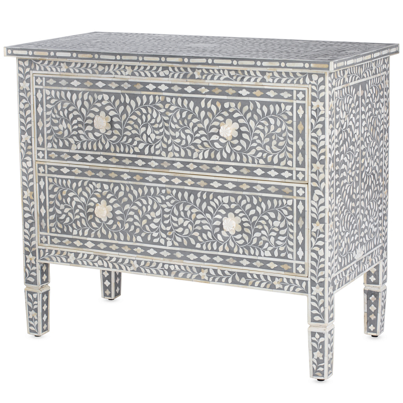 Комод серый отделка кость BONE INLAY CHEST OF 2 DRAWER Серый ivory ( слоновая кость ) в Нижнем Новгороде | Loft Concept 