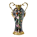 Ваза из фарфора черная с цветочной росписью и бронзовыми элементами Spring Garden варинант исполнения - 1 | Loft Concept в Нижнем Новгороде