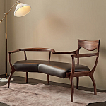 Кушетка с деревянным каркасом и сиденьем из коричневой натуральной кожи Moon Walnut Furniture варинант исполнения - 5 | Loft Concept в Нижнем Новгороде