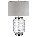 Настольная лампа с цилиндрическим абажуром и прозрачным стеклянным основанием Quintiesse варинант исполнения - 1 | Loft Concept в Нижнем Новгороде