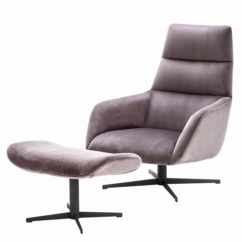 Кресло Eichholtz Swivel Chair & Ottoman Nautilus Черный Сиреневый в Нижнем Новгороде | Loft Concept 