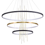 Люстра подвесная с 3-мя круглыми подвесами в черном и золотистом цвете и вертикальными подвесками Ring Horizontal варинант исполнения - 1 | Loft Concept в Нижнем Новгороде