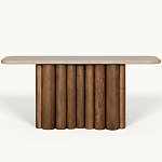 Консоль с овальной столешницей и фактурным деревянным основанием Enzo варинант исполнения - 2 | Loft Concept в Нижнем Новгороде