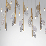 Люстра с золотистыми трубками и прозрачными стеклянными листьями на подвесах Sylva  варинант исполнения - 6 | Loft Concept в Нижнем Новгороде