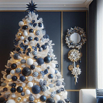 Украшенная Белая Новогодняя Елка с сине-белыми шарами и и муляжами подарков в комплекте варинант исполнения - 1 | Loft Concept в Нижнем Новгороде