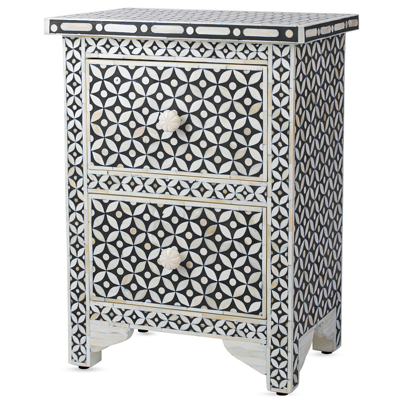 Тумба Neela Bone Inlay Two-drawer Chest Черный ivory ( слоновая кость ) в Нижнем Новгороде | Loft Concept 