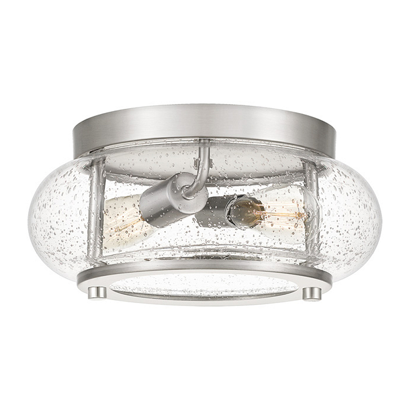 Потолочный светильник цвета никель с плафоном из прозрачного фактурного стекла Quoizel Никель Прозрачное Стекло в Нижнем Новгороде | Loft Concept 