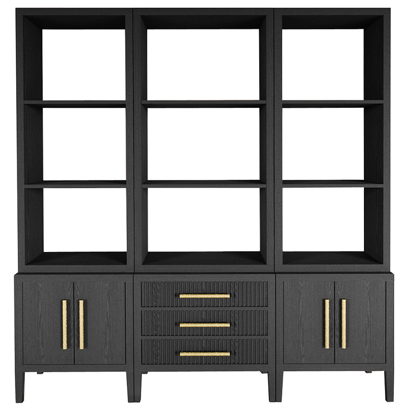 Модульный стеллаж Primo из трех составных элементов Черный дуб Черный Золотой в Нижнем Новгороде | Loft Concept 