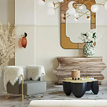 Дизайнерский журнальный стол округлой формы чёрный с золотой столешницей Fufem варинант исполнения - 2 | Loft Concept в Нижнем Новгороде