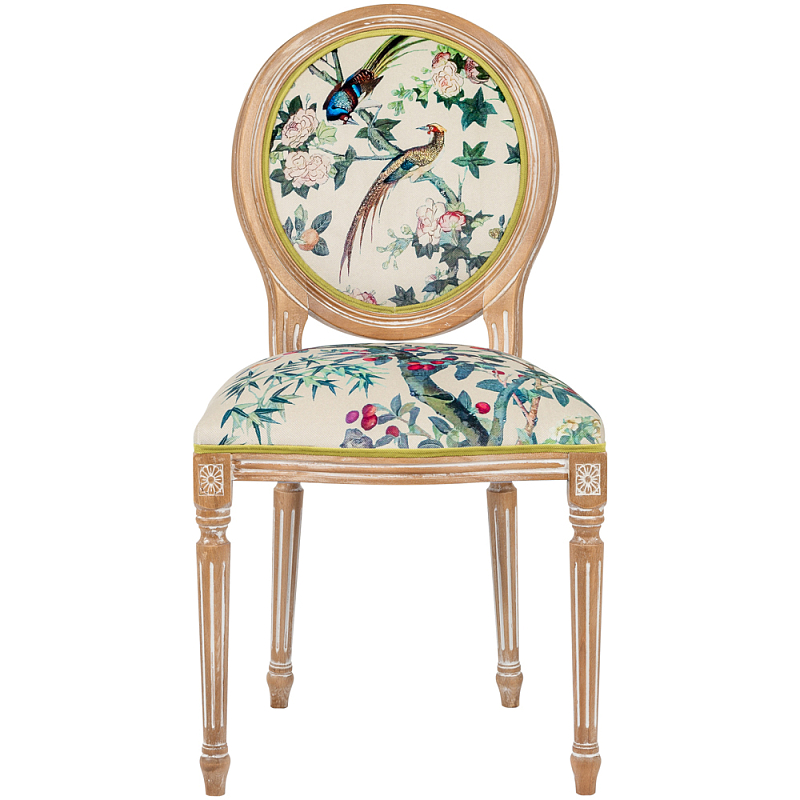 Стул из массива бука бежевый с изображением птиц и цветов Beige Green Chinoiserie Rose Garden Chair Мульти Бежевый Салатовый в Нижнем Новгороде | Loft Concept 