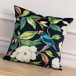 Декоративная подушка чёрная с изображением птиц и цветов  Blooming Blue Birds варинант исполнения - 2 | Loft Concept в Нижнем Новгороде