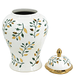Ваза белая с крышкой с рисунком зеленых и золотых листьев 48 см Chinoiserie Ceramics варинант исполнения - 3 | Loft Concept в Нижнем Новгороде