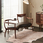 Кушетка с деревянным каркасом и сиденьем из коричневой натуральной кожи Moon Walnut Furniture варинант исполнения - 6 | Loft Concept в Нижнем Новгороде