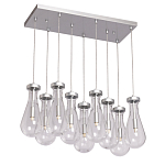 Люстра с 9-ю прозрачными плафонами из стекла в форме капли на прямоугольном потолочном основании цвета хром Lucid Rain  варинант исполнения - 2 | Loft Concept в Нижнем Новгороде