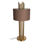 Настольная лампа с цилиндрическим абажуром из коричневой ткани и золотыми трубочками Brown Aura варинант исполнения - 2 | Loft Concept в Нижнем Новгороде