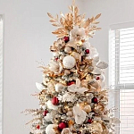 Заснеженная Новогодняя Ель с золотыми листьями и цветами в комплекте варинант исполнения - 2 | Loft Concept в Нижнем Новгороде
