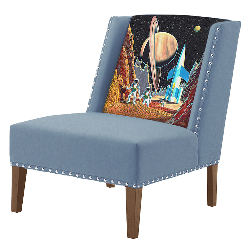 FUN Armchair Retro Futurism Blue Дизайнерское кресло с цветным принтом Серо-голубой в Нижнем Новгороде | Loft Concept 